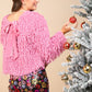 Fluffy Sweater with Velvet Ribbon in Back - Pink