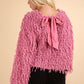 Fluffy Sweater with Velvet Ribbon in Back - Pink