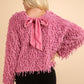 Fluffy Sweater with Velvet Ribbon in Back - Pink