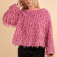 Fluffy Sweater with Velvet Ribbon in Back - Pink