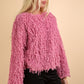 Fluffy Sweater with Velvet Ribbon in Back - Pink