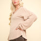 V-Neck Knit Top with Raw Edge Detail - Oatmeal