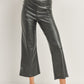 Wide Leg Faux Leather Crop Pants - Black