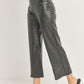 Wide Leg Faux Leather Crop Pants - Black