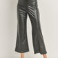 Wide Leg Faux Leather Crop Pants - Black