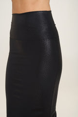 High Waisted Snake Skin Embossed PU Pencil Skirt - Black