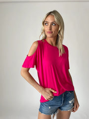 One Shoulder Cut Out Top - Hot Pink