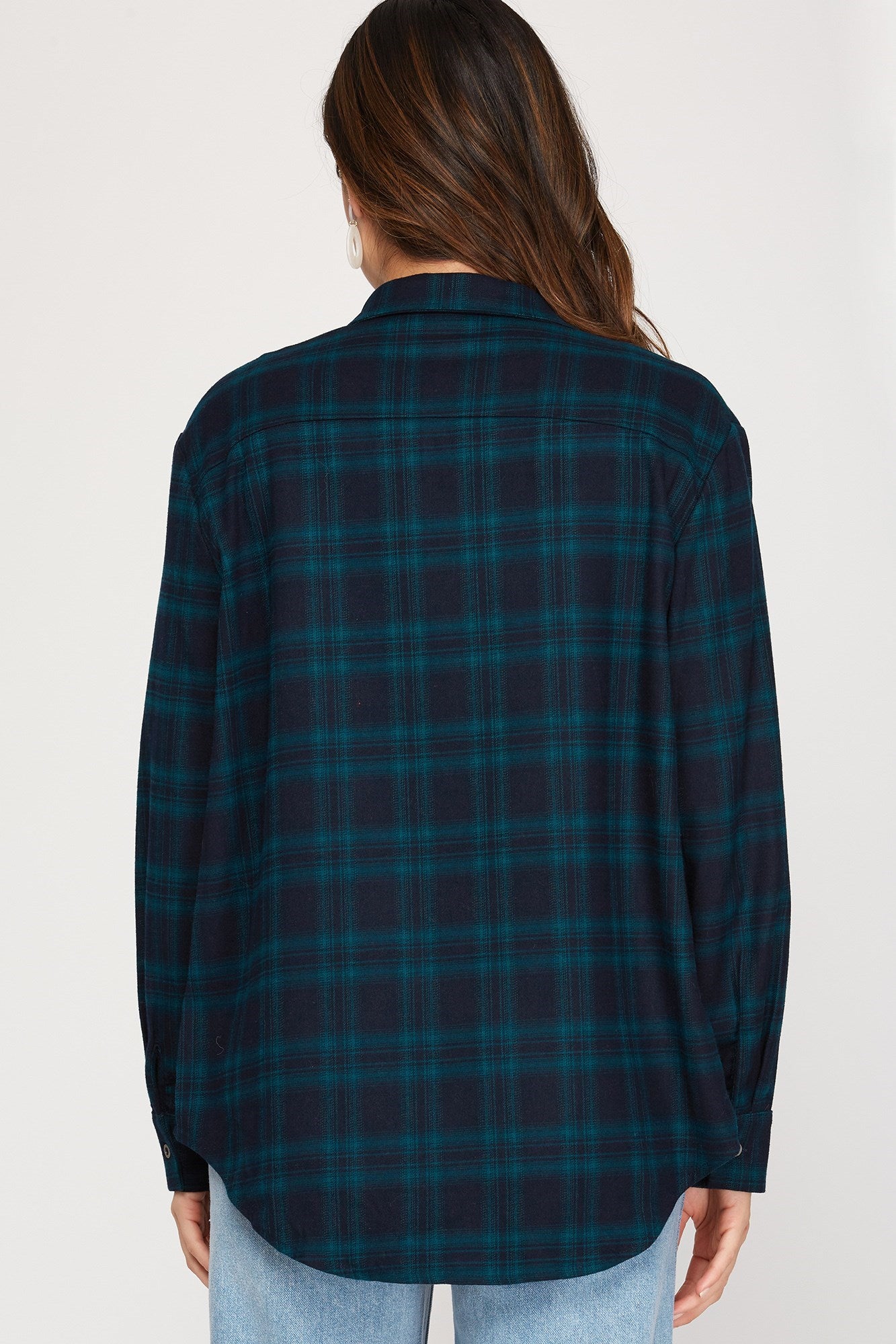 Long Sleeve Plaid Shirt - Green ONLY 1 SMALL LEFT