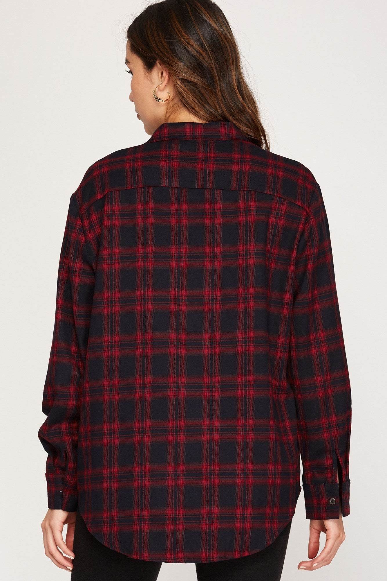 Long Sleeve Plaid Shirt - Red  ONLY S LEFT