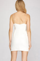 Draped Side Ruffled Wrap Cami Dress - Off White