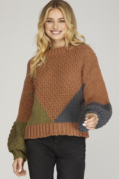 Color Block Sweater - Light Cinnamon