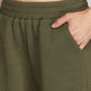 Quilted Texture Knit Capri Pants - Olive