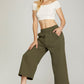 Quilted Texture Knit Capri Pants - Olive