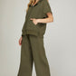 Quilted Texture Knit Capri Pants - Olive