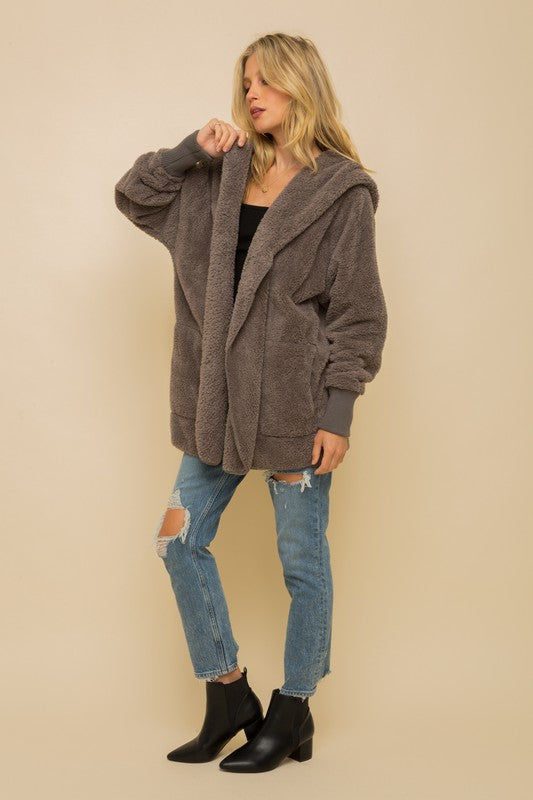 Sherpa Teddy Bear Jacket - Steel Grey