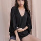 Crinkle Solid Balloon Sleeve Top - Black