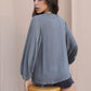 Crinkle Solid Balloon Sleeve Top - Grey