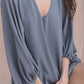 Crinkle Solid Balloon Sleeve Top - Grey