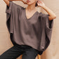 Hammered Satin V-Neck Caftan Top - Mushroom