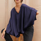 Hammered Satin V-Neck Caftan Top - Navy