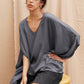 Hammered Satin V-Neck Caftan Top - Charcoal