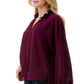 Ruffle Neck Balloon Sleeve Blouse - Merlot