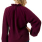 Ruffle Neck Balloon Sleeve Blouse - Merlot