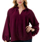 Ruffle Neck Balloon Sleeve Blouse - Merlot