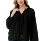 Ruffle Neck Balloon Sleeve Blouse - Black