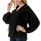 Ruffle Neck Balloon Sleeve Blouse - Black