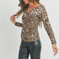 Shirring Detail Leopard Top - Brown