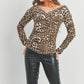 Shirring Detail Leopard Top - Brown