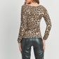 Shirring Detail Leopard Top - Brown