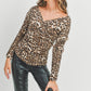 Shirring Detail Leopard Top - Brown