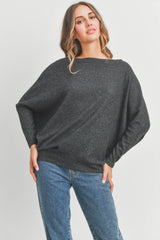 Ribbed High Low Knit Top - Charcoal