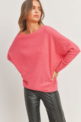 Ribbed High Low Knit Top - Hot Pink  ONLY 1 SMALL LEFT