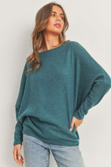 Ribbed High Low Knit Top - Hunter Green ONLY 1 SMALL LEFT