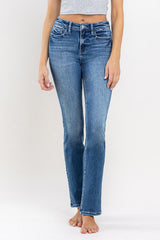 High Rise Long Slim Straight Jeans - Luxurious