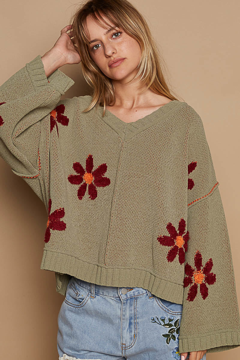 Flower Power Sweater - Olive