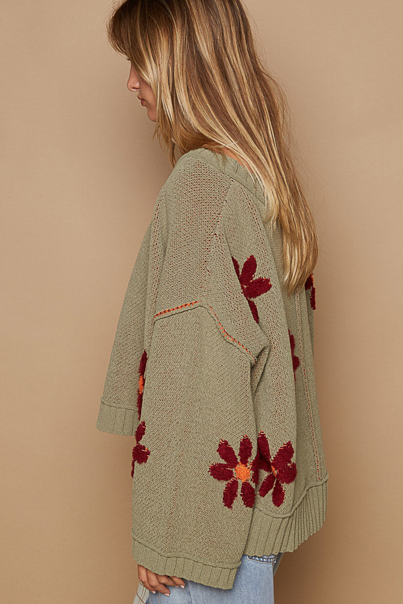 Flower Power Sweater - Olive