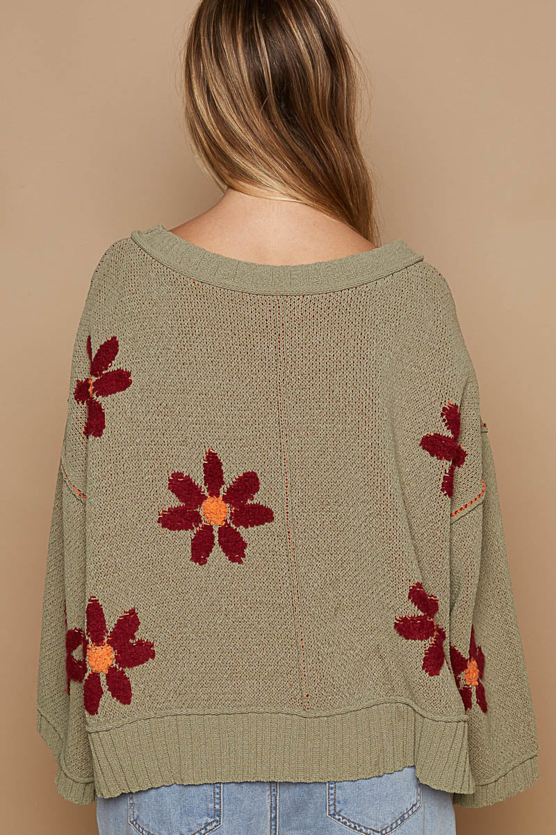 Flower Power Sweater - Olive