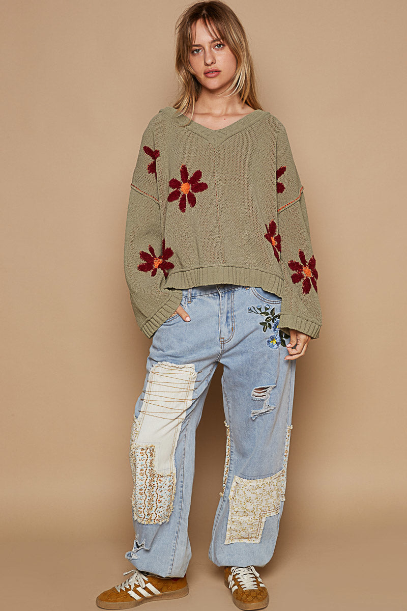 Flower Power Sweater - Olive