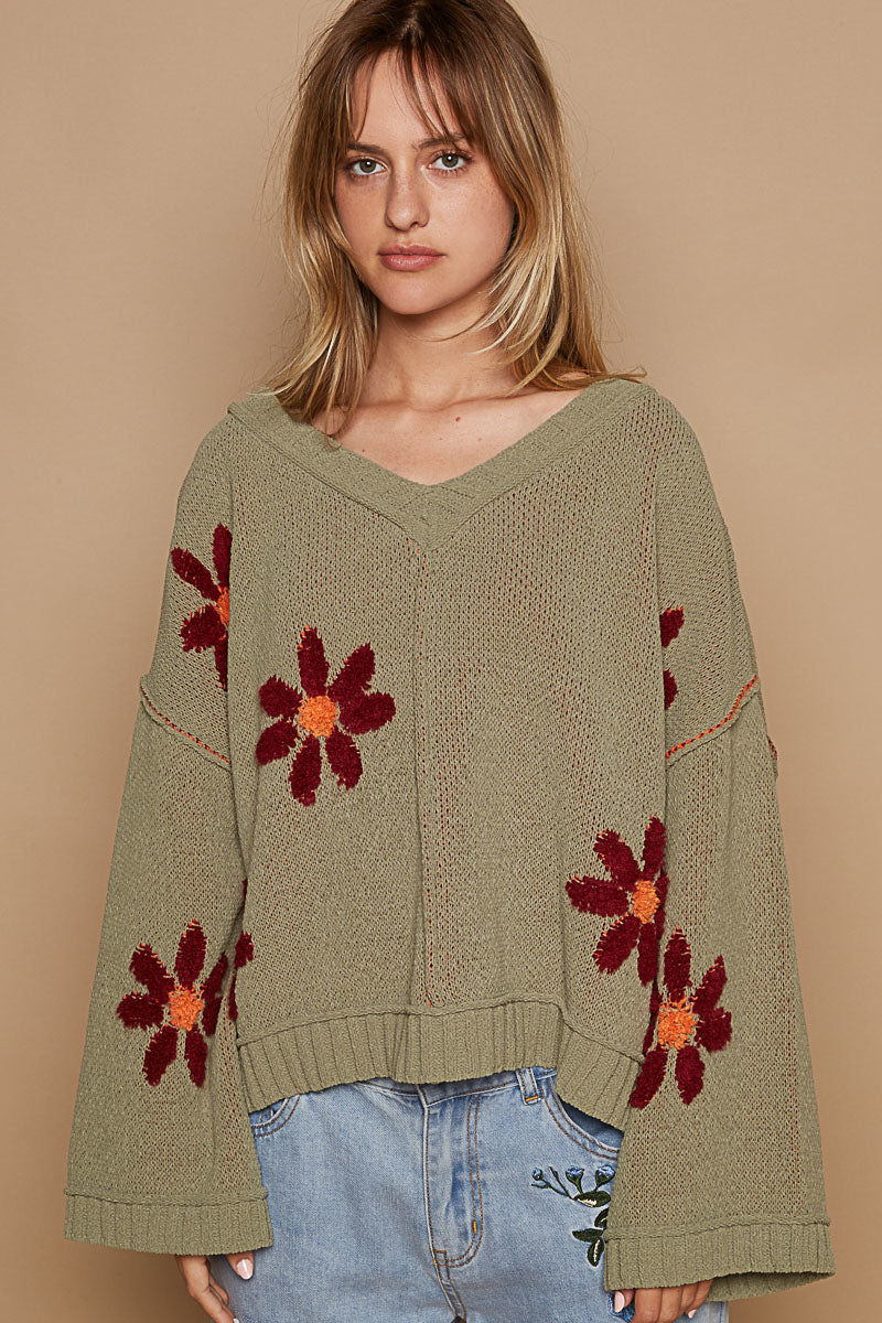 Flower Power Sweater - Olive