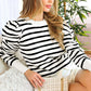 Puff Sleeve Striped Top - Black/Oatmeal ONLY 1 LARGE LEFT