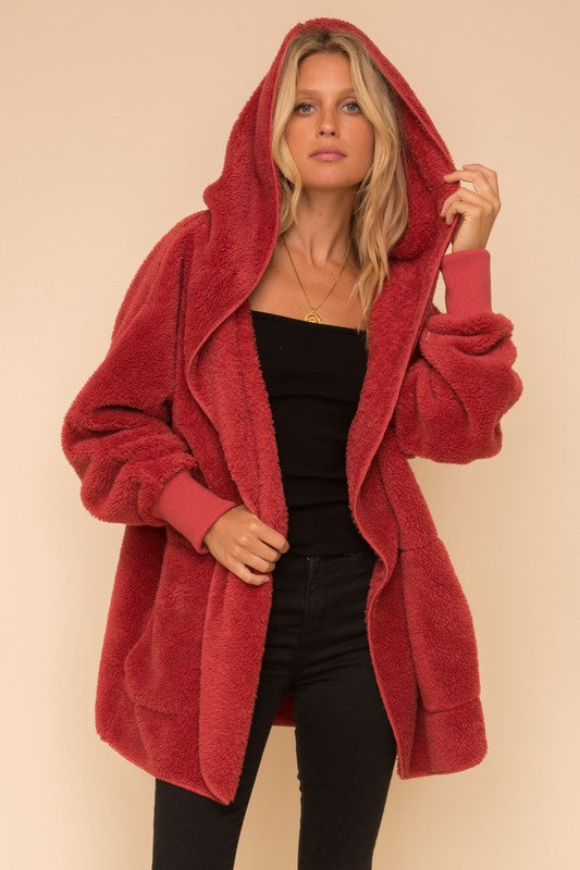 Sherpa Teddy Bear Jacket - Vintage Red