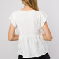 Ruffle Sleeve V-Neck Shirring Top - White ONLY 1 L LEFT