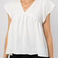 Ruffle Sleeve V-Neck Shirring Top - White ONLY 1 L LEFT