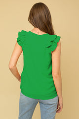 Double Ruffle Sleeveless Top - Kelly Green ONLY 1 SMALL LEFT