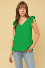 Double Ruffle Sleeveless Top - Kelly Green ONLY 1 SMALL LEFT