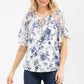 Floral Mixed Media Peasant Top - Ivory/Navy